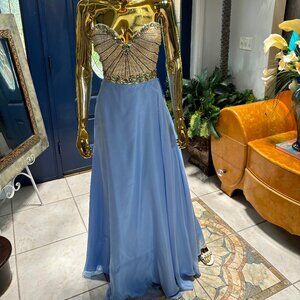 Nox Anabel 8130 - Plus Size Strapless Beaded Prom Dress in Powder Blue | Size 2X